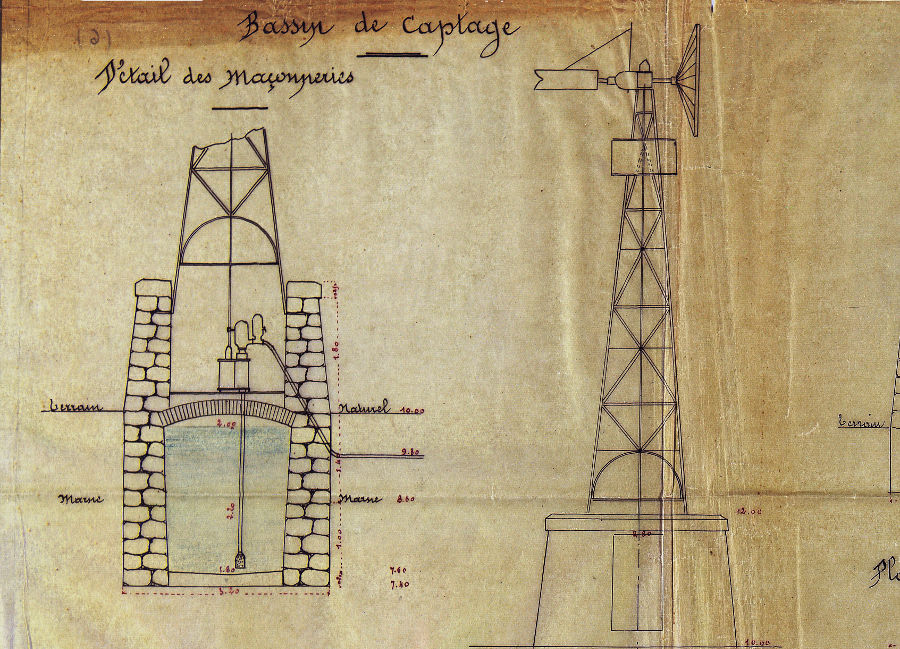 Détail des maçonneries, projet de l'éolienne 1927