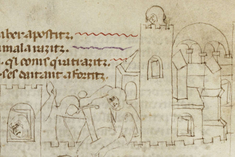 Evocation du massacre d'Avignonet, manuscrit de la croisade contre les albigeois, XIIIe siècle