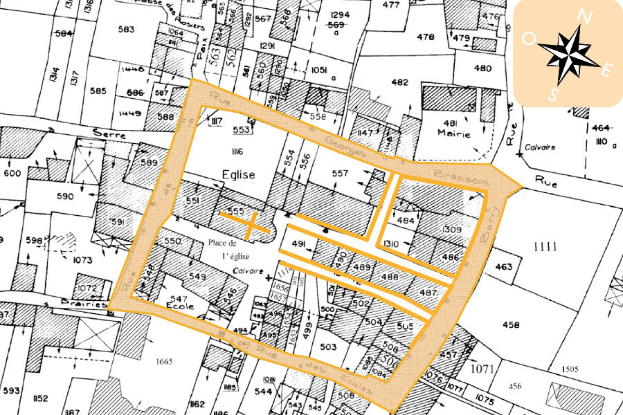 Possible noyau primitif du village,  partir du cadastre actuel