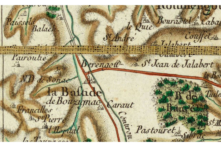 Carte de Cassini, XVIIIe sicle, indiquant Notre-Dame de Sonac et Sain-Andr