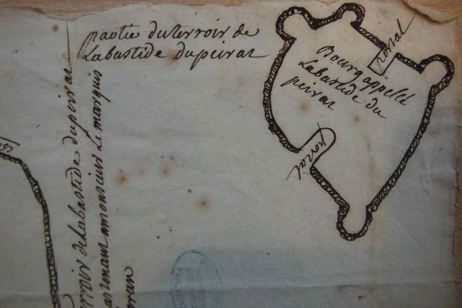 "La bastide du peirat", plan du terroir de Laroque d'Olmes, XVIIIe sicle