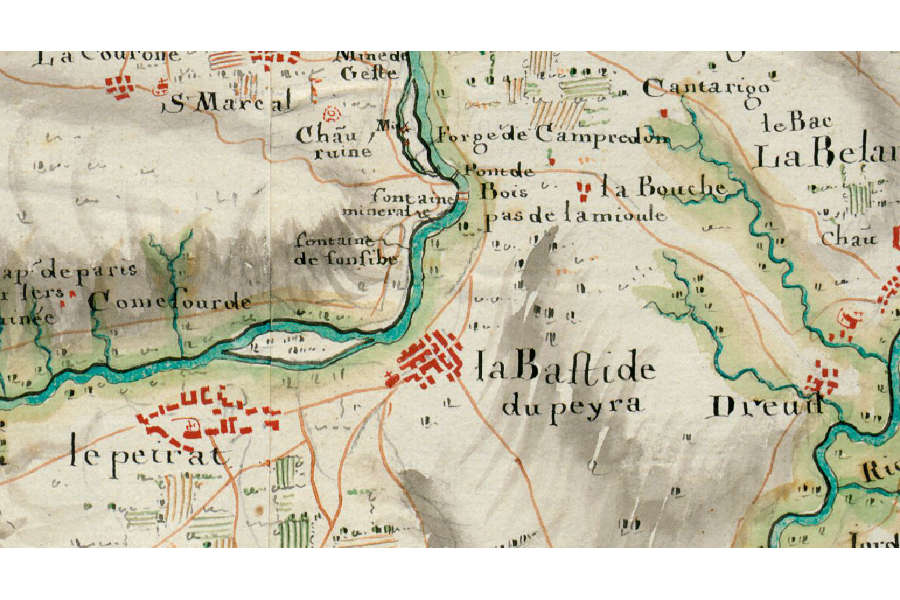 Carte des Bases-Pyrénées vers 1720, orientée nord-sud pour des besoins militaires