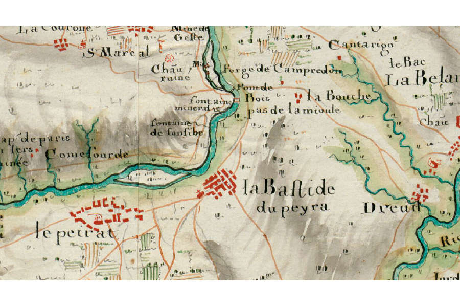 Carte des Bases-Pyrnes vers 1720, oriente nord-sud pour des besoins militaires