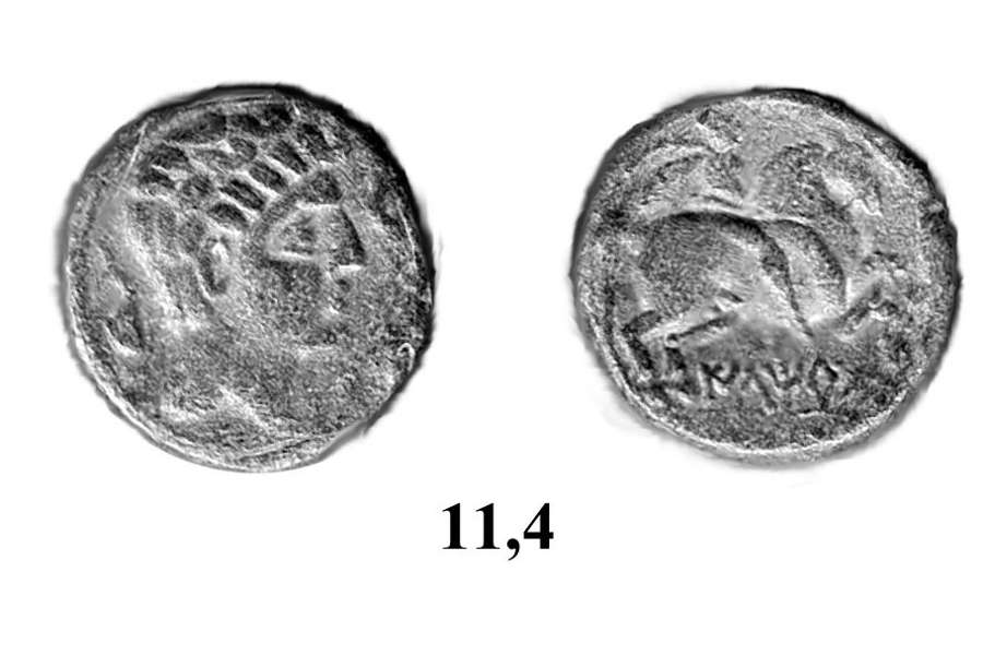 Monnaie de Bronze de Lérida (fin IIe/début Ier avant J.-C.), oppidum du Mayné Bélesta