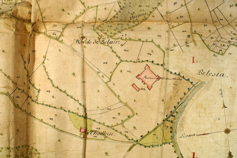 Plan de Bélesta, XVIIIe siècle, détail du château d'Amont