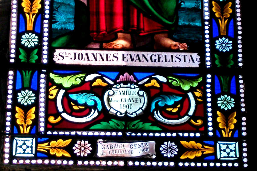 vitrail Gabriel Gesta, église du Carla de Roquefort, détail