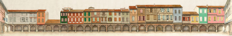 Dessin de la place de Mirepoix