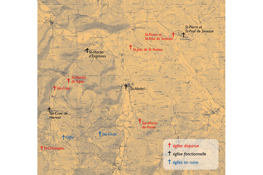 Carte de situation des glises de Dun, extraits de SCAN