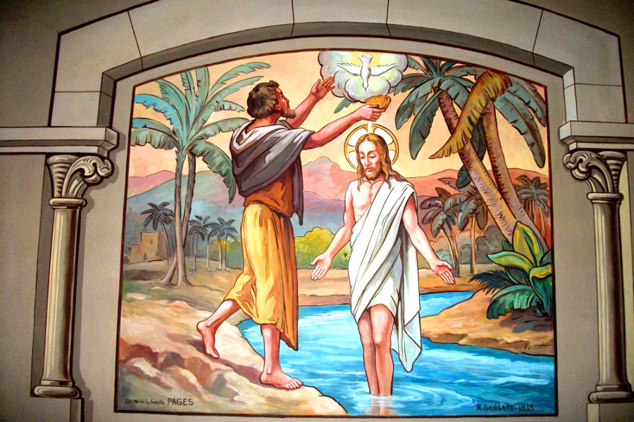 Peinture murale de René Gaillard-Lala, fonds baptismaux