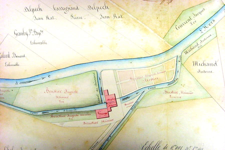 Plan du moulin et scierie d'Auguste Brustier, 1852