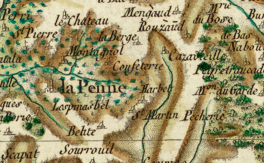 Carte de Cassini, XVIIIe siècle, mentionnant les églises Saint-Pierre et Saint-Martin