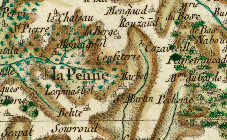 Carte de Cassini, XVIIIe sicle, mentionnant les glises Saint-Pierre et Saint-Martin